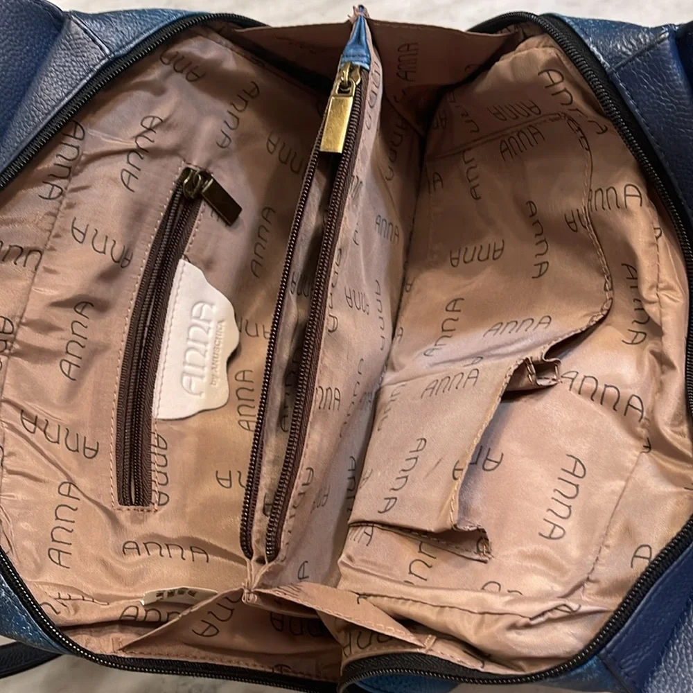 Anna by Anuschka Hand-Painted Blue Leather Hobo Bag - Picture 11 of 12